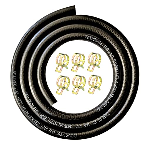 NEW DAFU 1/4 Inch 6mm ID NBR Nylon Braided Fuel Line Set,5 Ft＋6 Pcs 2/5 Inch ID Hose Clamps,For Motorcycle Kawasaki Kohler Briggs Stratton Small Engines,Boat Marine Outboard Gas Diesel Petrol - Image 1