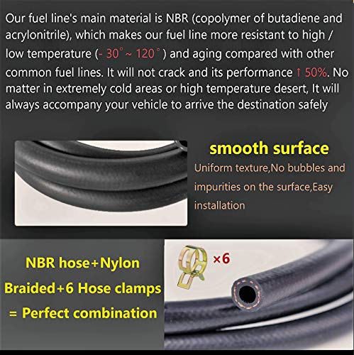 NEW DAFU 1/4 Inch 6mm ID NBR Nylon Braided Fuel Line Set,5 Ft＋6 Pcs 2/5 Inch ID Hose Clamps,For Motorcycle Kawasaki Kohler Briggs Stratton Small Engines,Boat Marine Outboard Gas Diesel Petrol - Image 3