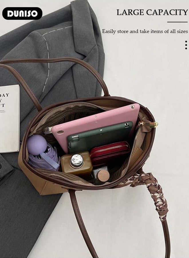 DUNISO Women's Shoulder Tote Bag Faux Leather Handbag For Women Large Capacity Bucket Bag Fashionable Travel Messenger Shoulder Bag For Ladies Girls College Students - Image 5