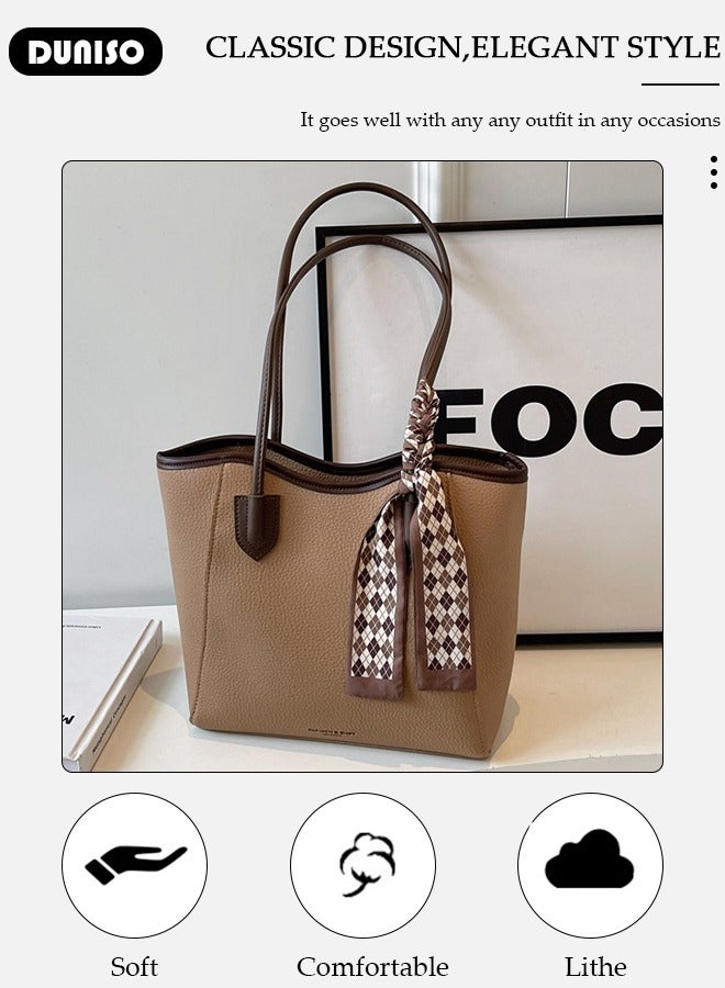 DUNISO Women's Shoulder Tote Bag Faux Leather Handbag For Women Large Capacity Bucket Bag Fashionable Travel Messenger Shoulder Bag For Ladies Girls College Students - Image 2