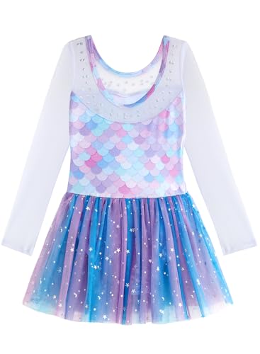 EQSJIU Long Sleeve Dance Leotard for Girls Sparkly Snowflake Ballet Dress Toddler Tutu Skirted Leotard Outfits for Girls, 3-4T, Longsleeve Mermaid - Image 2