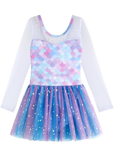 EQSJIU Long Sleeve Dance Leotard for Girls Sparkly Snowflake Ballet Dress Toddler Tutu Skirted Leotard Outfits for Girls, 3-4T, Longsleeve Mermaid - Image 1