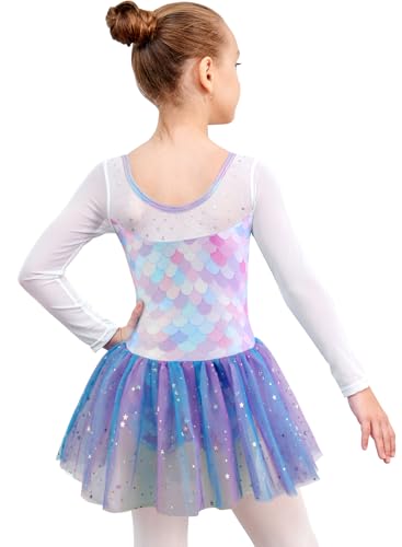 EQSJIU Long Sleeve Dance Leotard for Girls Sparkly Snowflake Ballet Dress Toddler Tutu Skirted Leotard Outfits for Girls, 3-4T, Longsleeve Mermaid - Image 3