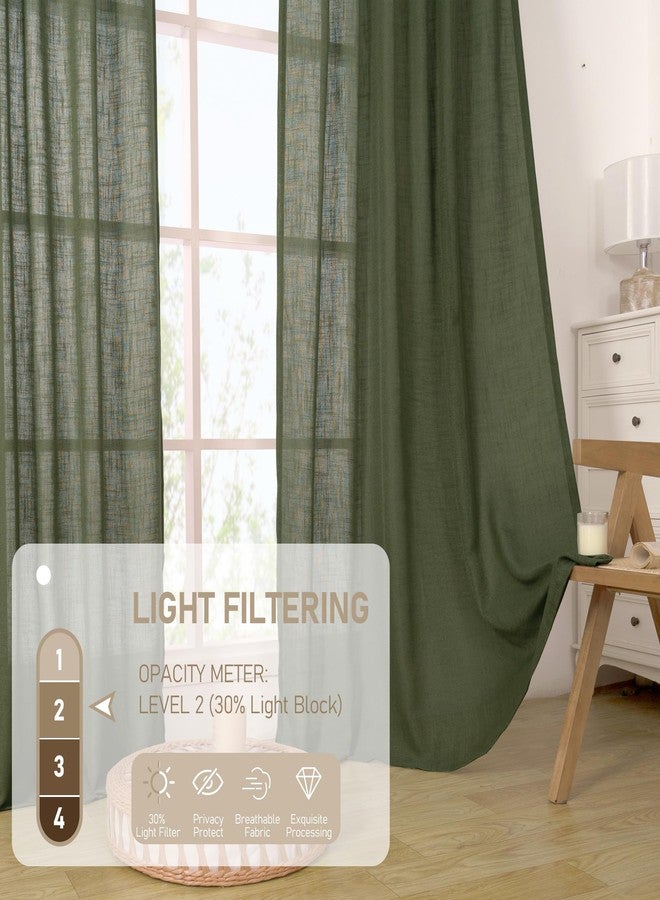 LAMIT Kitchen Semi Sheer Linen Curtains 24 Inch Long, Light Filtering Panels Back Tab and Rod Pocket Neutral Drapes for Cafe/Bathroom/Small Window, Olive Green, 2 Panels, 34 x 24 Inch - Image 4