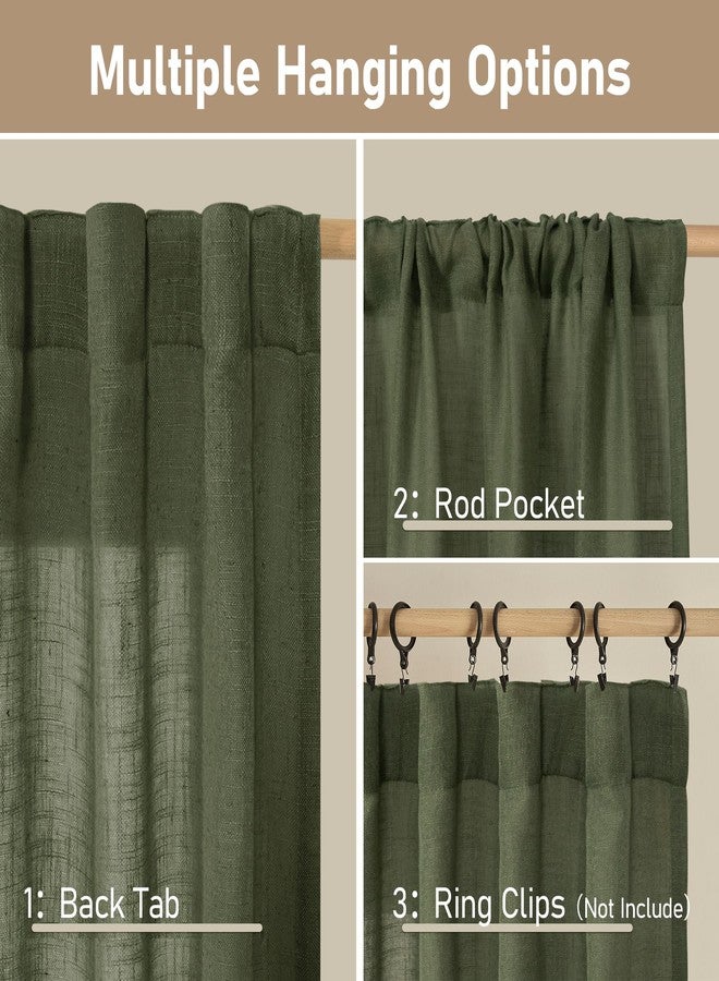 LAMIT Kitchen Semi Sheer Linen Curtains 24 Inch Long, Light Filtering Panels Back Tab and Rod Pocket Neutral Drapes for Cafe/Bathroom/Small Window, Olive Green, 2 Panels, 34 x 24 Inch - Image 2