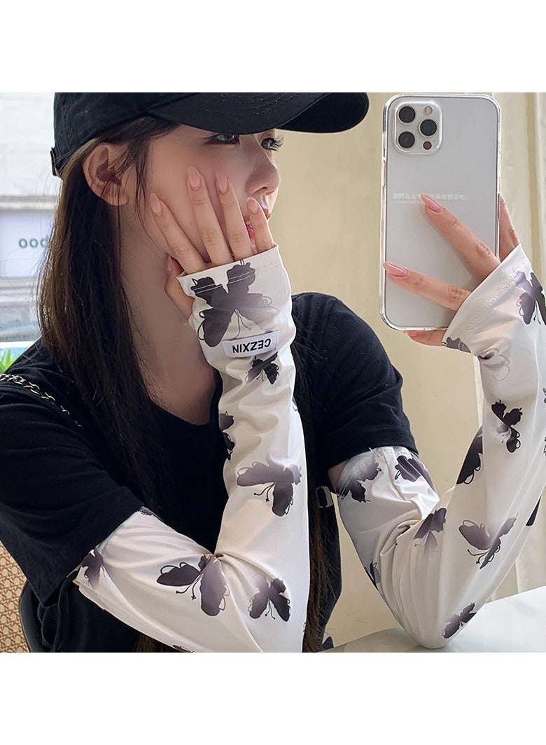 Goolsky Gradient Butterfly Ice Silk Sun Sleeves – Cute Women UV Protection Gloves Summer Cycling Driving Arm Covers - Image 1
