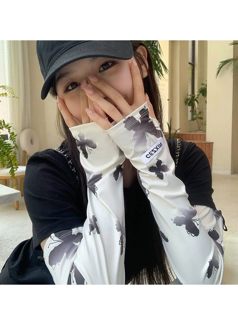 Goolsky Gradient Butterfly Ice Silk Sun Sleeves – Cute Women UV Protection Gloves Summer Cycling Driving Arm Covers - Image 3