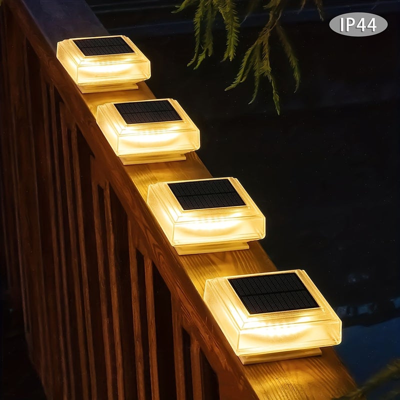 Solar Deck Lights 2 Pack With LED Outdoor Fence Post Cap Lights Crystal Embellished Spotlight With Light Sensor Polished Finish Portable Semi Flush Mount Nickel Battery Powered Warm Light For Villa Courtyard Garden Balcony Landscape White Shell Deck Lights - Image 1