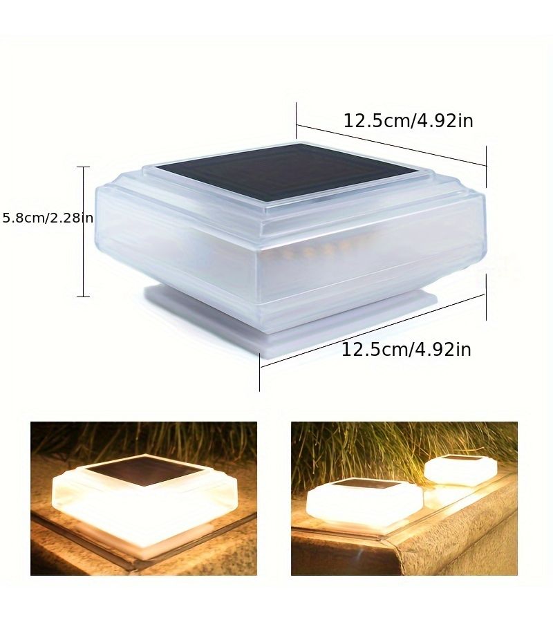 Solar Deck Lights 2 Pack With LED Outdoor Fence Post Cap Lights Crystal Embellished Spotlight With Light Sensor Polished Finish Portable Semi Flush Mount Nickel Battery Powered Warm Light For Villa Courtyard Garden Balcony Landscape White Shell Deck Lights - Image 3