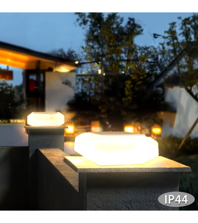 Solar Deck Lights 2 Pack With LED Outdoor Fence Post Cap Lights Crystal Embellished Spotlight With Light Sensor Polished Finish Portable Semi Flush Mount Nickel Battery Powered Warm Light For Villa Courtyard Garden Balcony Landscape White Shell Deck Lights - Image 2