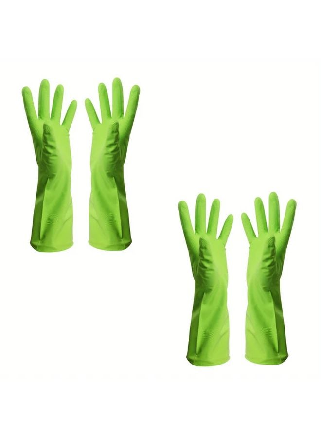Green Household Cleaning Gloves Reusable Dish Washing Latex Gloves 2pcs - Image 1