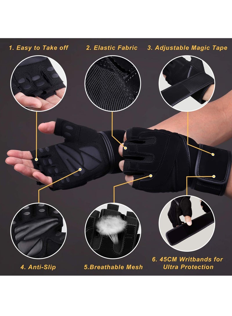 KASTWAVE Padded Workout Gloves for Men - Weight Lifting Gym Gloves with Wrist Wrap Support, Full Palm Protection & Extra Grip for Weightlifting, Exercise, Cross Training, Fitness, Pull-ups - Image 2