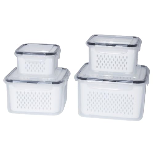 Eloxee Refrigerator Storage Box with Lid – Fridge Fresh Kitchen Organizer for Vegetables & Fruits – Multifunctional Drain Basket – Airtight Polypropylene (PP Container, 4) - Image 1