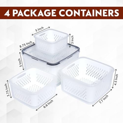 Eloxee Refrigerator Storage Box with Lid – Fridge Fresh Kitchen Organizer for Vegetables & Fruits – Multifunctional Drain Basket – Airtight Polypropylene (PP Container, 4) - Image 2