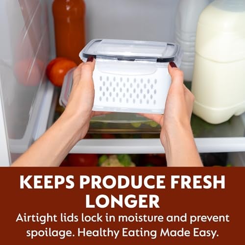 Eloxee Refrigerator Storage Box with Lid – Fridge Fresh Kitchen Organizer for Vegetables & Fruits – Multifunctional Drain Basket – Airtight Polypropylene (PP Container, 4) - Image 5
