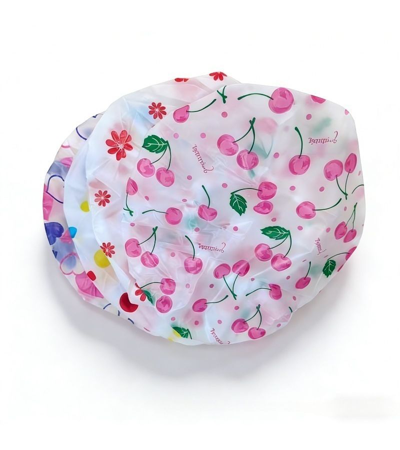 4 Random Color Printed Shower Caps Elastic Band Reusable For Hair Salon Travel - Image 2