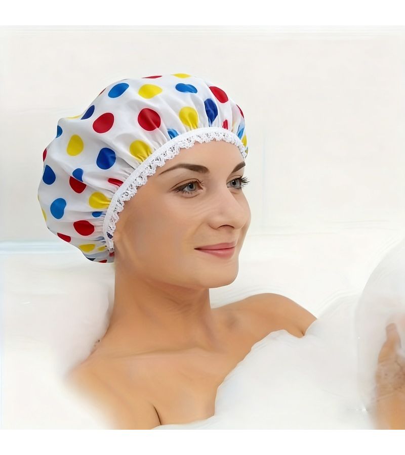 4 Random Color Printed Shower Caps Elastic Band Reusable For Hair Salon Travel - Image 4