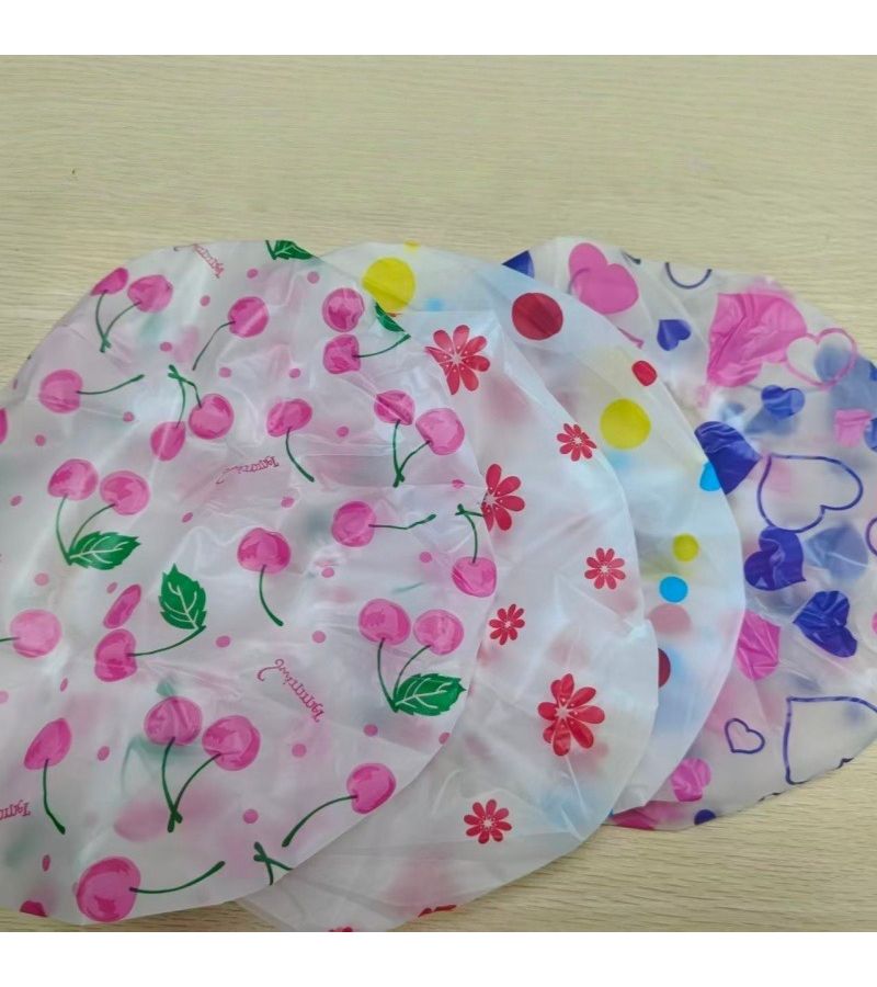 4 Random Color Printed Shower Caps Elastic Band Reusable For Hair Salon Travel - Image 5
