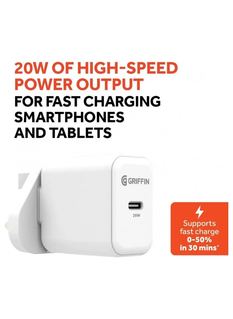 Griffin - Griffin 20W Powerblock USB C PD Mains Charger with UK/EU Clips - Image 1