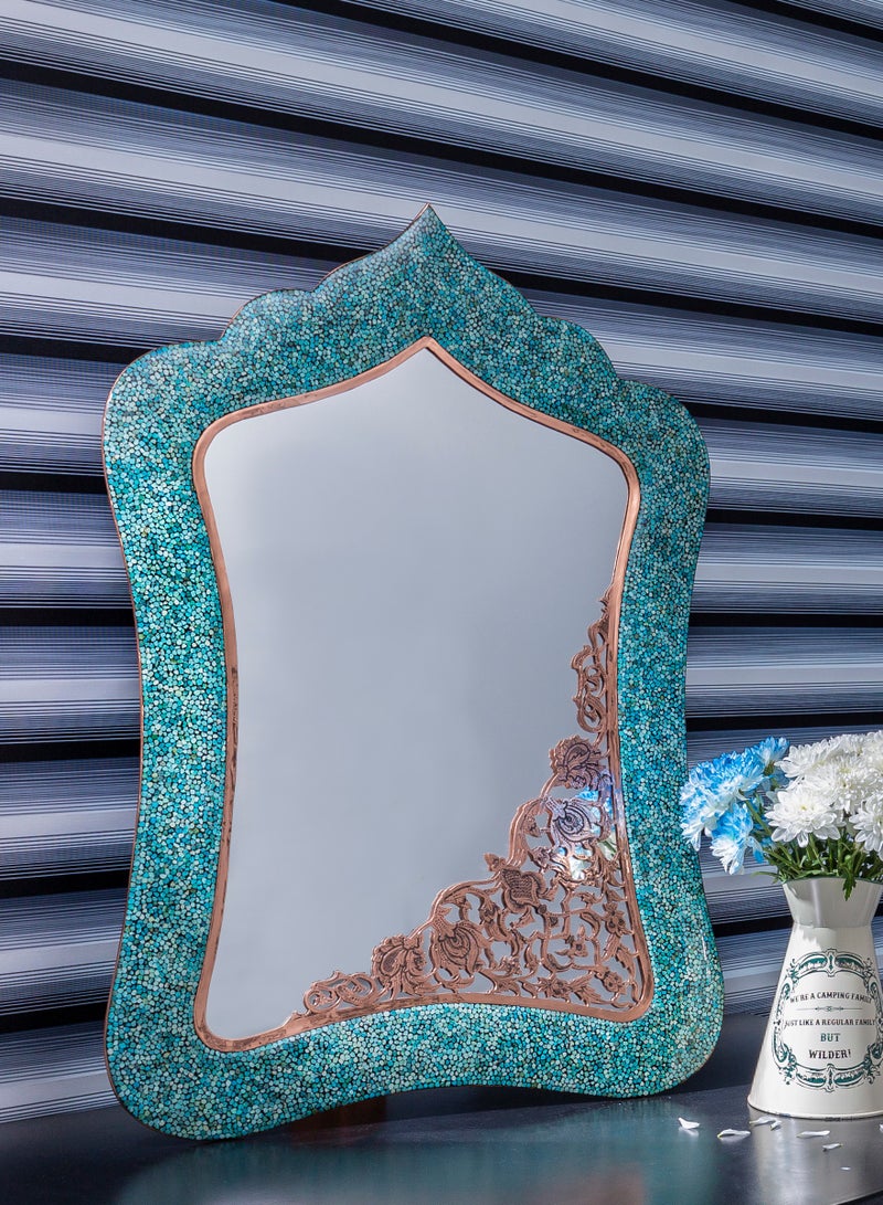 Aghajani Luxury Home Decor Copper and Turquoise Super Large Latticed Decorative Mirror 95cm Tall - Image 1