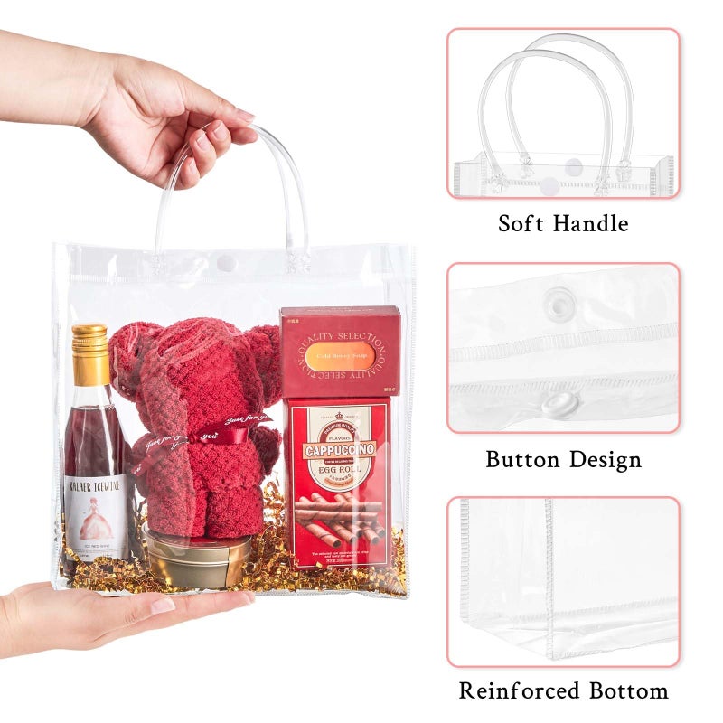 Mauproy 20 Pack Clear Plastic Gift Bags with Handles, Party Favor Bags with Ribbons and Tags, Reusable Goodie Tote Bags for Mother's Day Wedding Baby Shower (9.8â€ x 9.8â€ x 3.5") - Image 3
