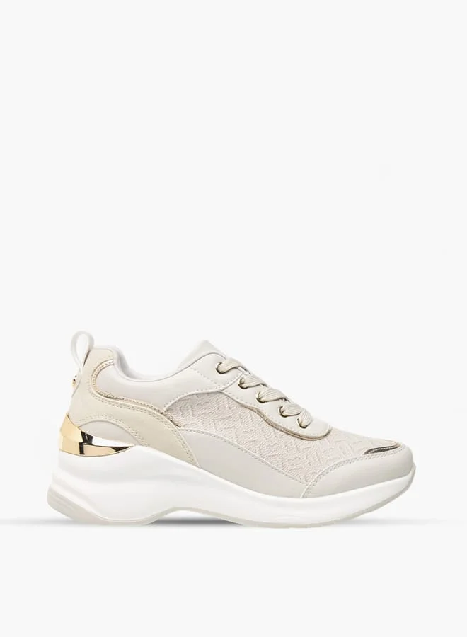 Flora Bella By Shoexpress Womens Monogram Textured Sneakers With Lace-Up Closure