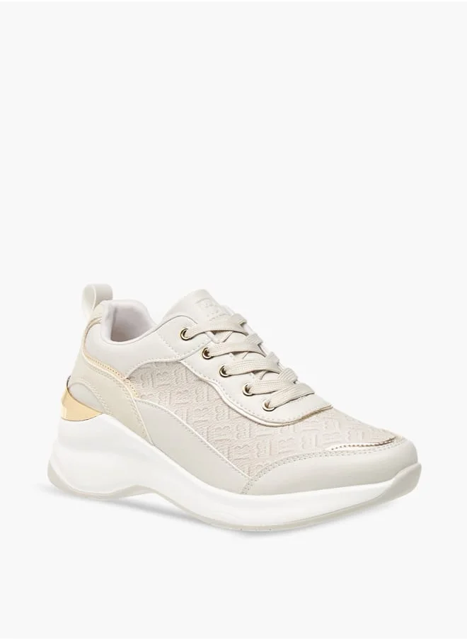 Flora Bella By Shoexpress Womens Monogram Textured Sneakers With Lace-Up Closure