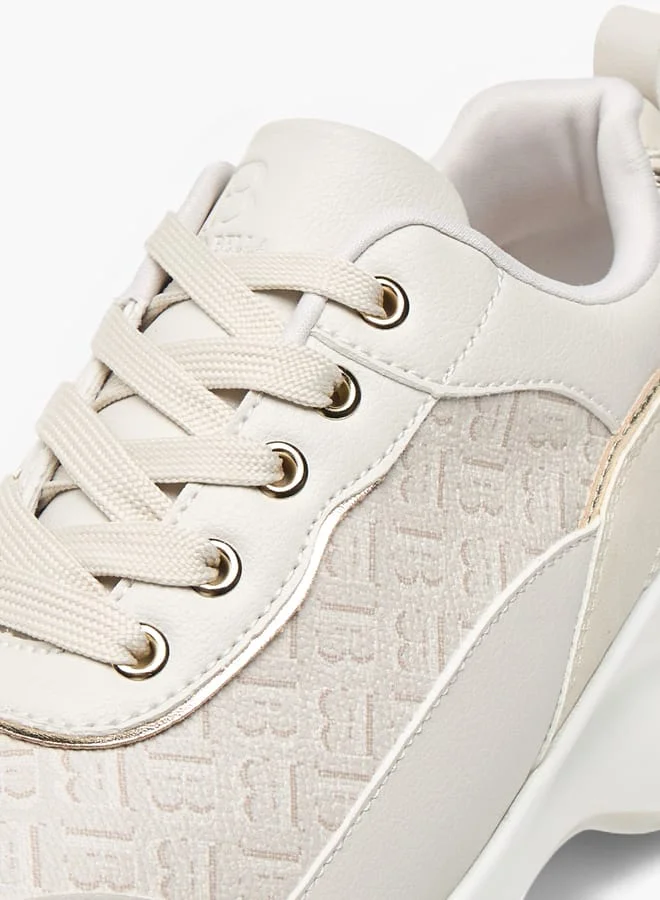 Flora Bella By Shoexpress Womens Monogram Textured Sneakers With Lace-Up Closure