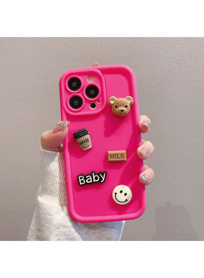 NIBEMINENT Coffee Bear Protective TPU Case Cover For iPhone 14, Pink