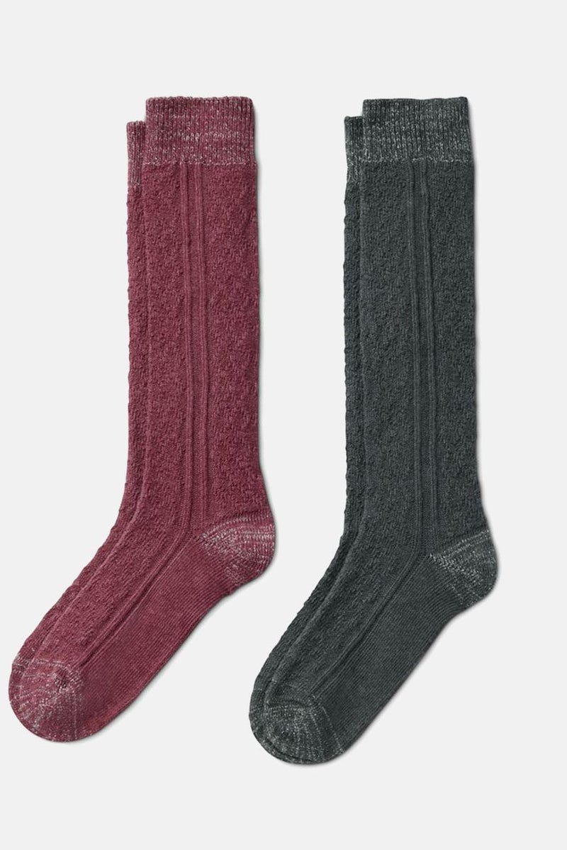 Tchibo Women 2 Pcs Textured Knee Socks, Pink and Grey 