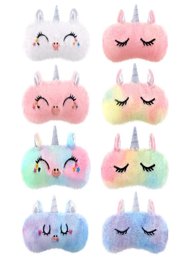 Zhanmai 8 Pcs Unicorn Sleep Mask Plush Faux Eye Mask Soft Fur Unicorn Eye Blindfold Cute Funny Animal Sleep Shade for Home Travel Nap Night - Image 1