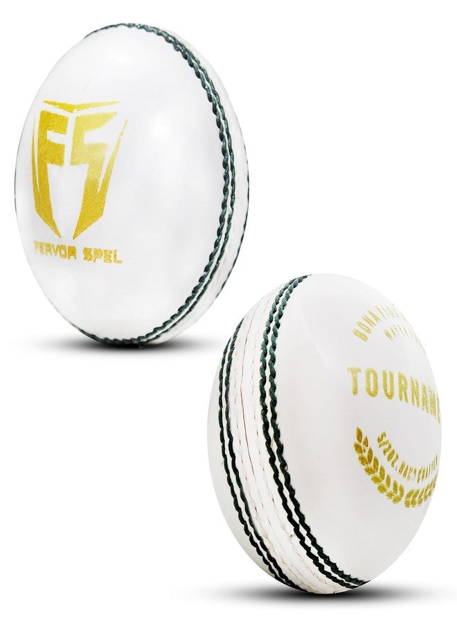 Fervor Spel Tournament Cricket Leather Ball (Pack of 2, White) - Image 1