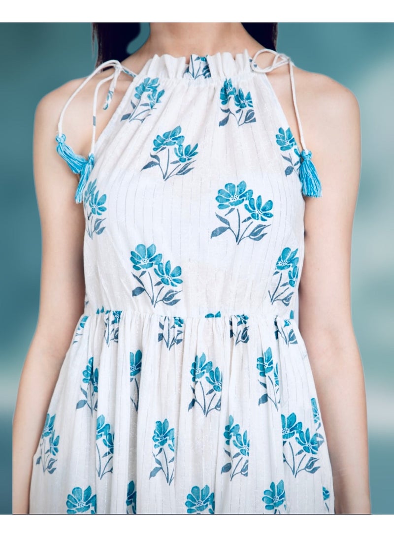 E. Atelier White Floral Tiered Cotton Dress-Unlined - Image 1
