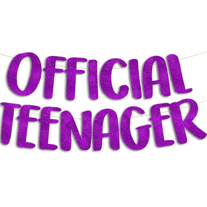 Official Teenager Purple Glitter Banner  13th Birthday Party Decorations Gifts and Supplies