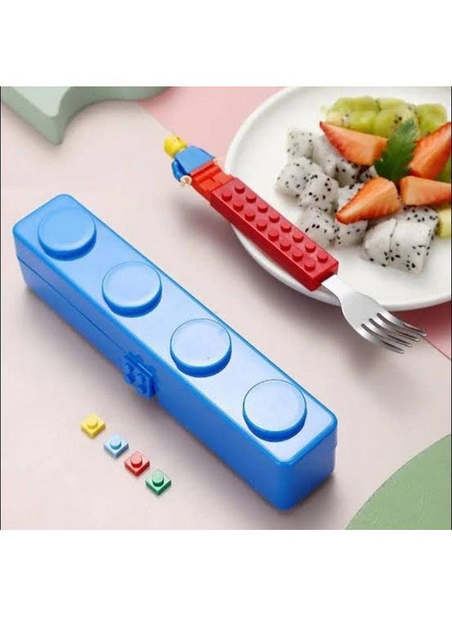 TEMSON TEMSON Spoon Set, Stainless Kids Funny Fork Spoon Set, Building Blocks Cutlery, Tableware Portable Storage Jigsaw Puzzle Toys - Image 3