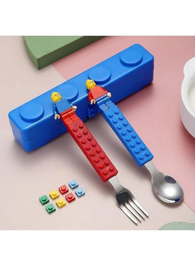 TEMSON TEMSON Spoon Set, Stainless Kids Funny Fork Spoon Set, Building Blocks Cutlery, Tableware Portable Storage Jigsaw Puzzle Toys - Image 5