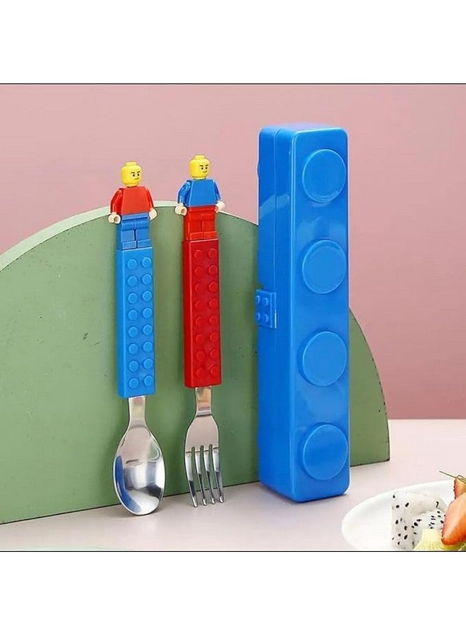 TEMSON TEMSON Spoon Set, Stainless Kids Funny Fork Spoon Set, Building Blocks Cutlery, Tableware Portable Storage Jigsaw Puzzle Toys - Image 1