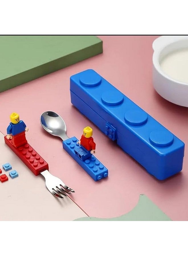 TEMSON TEMSON Spoon Set, Stainless Kids Funny Fork Spoon Set, Building Blocks Cutlery, Tableware Portable Storage Jigsaw Puzzle Toys - Image 2