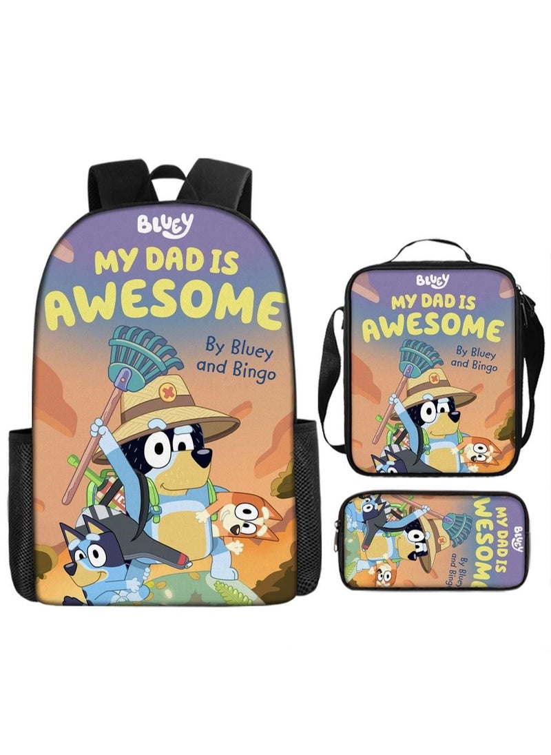 General - 3-piece Set Bluey Family Anime Backpacks Bluey Family Lightweight Backpacks Meal Bags Pen Bags Cute Backbags - Image 1