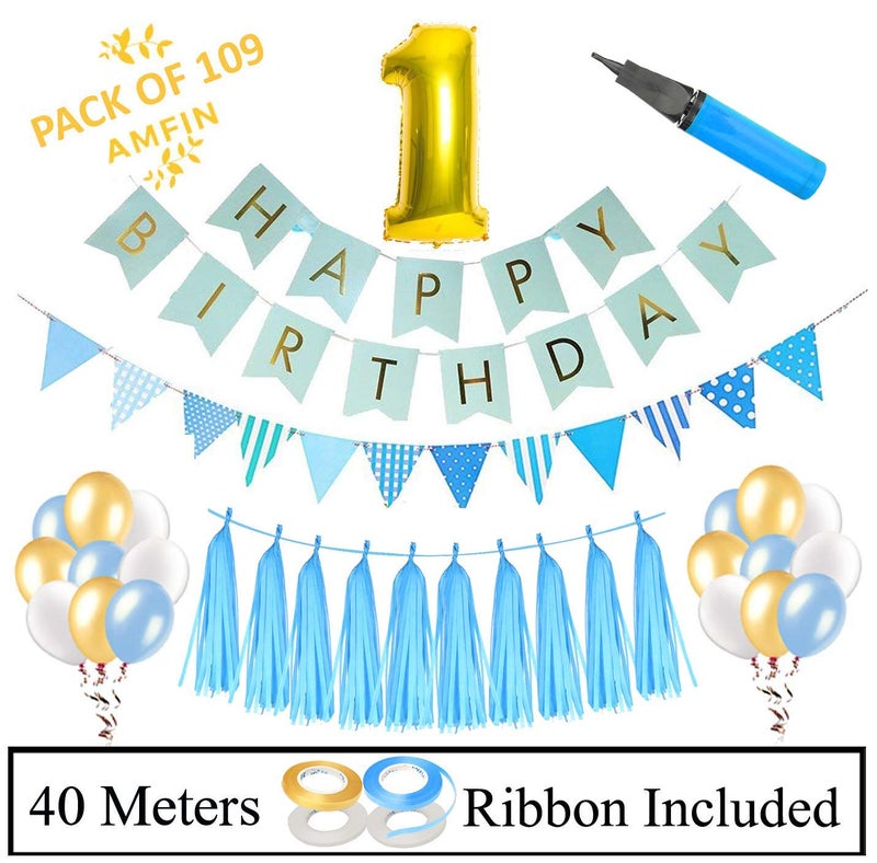 AMFIN® 1st Birthday Decoration for Baby boy/First Birthday Decorations boy/Birthday Decoration Items Combo - Image 2