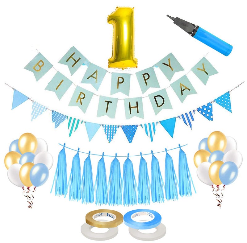 AMFIN® 1st Birthday Decoration for Baby boy/First Birthday Decorations boy/Birthday Decoration Items Combo - Image 1