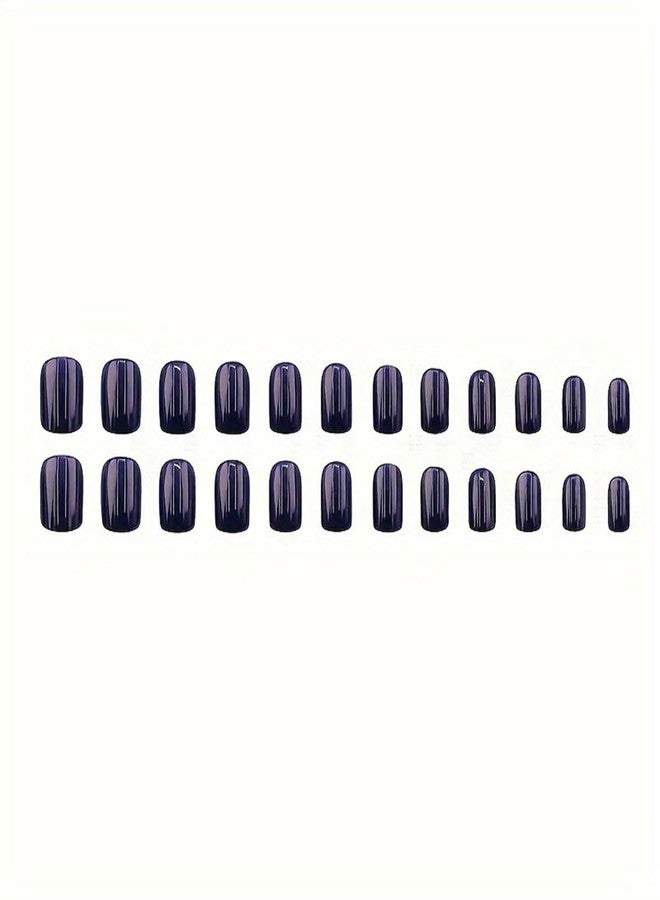 HJKDSFD Extra Short Acrylic Press on Nails Dark Blue Fake Nails Short Square Glue on Nails Solid Color False Nails with Designs Glossy Acrylic Full Cover Stick on Nails for Women Girls 24Pcs - Image 3