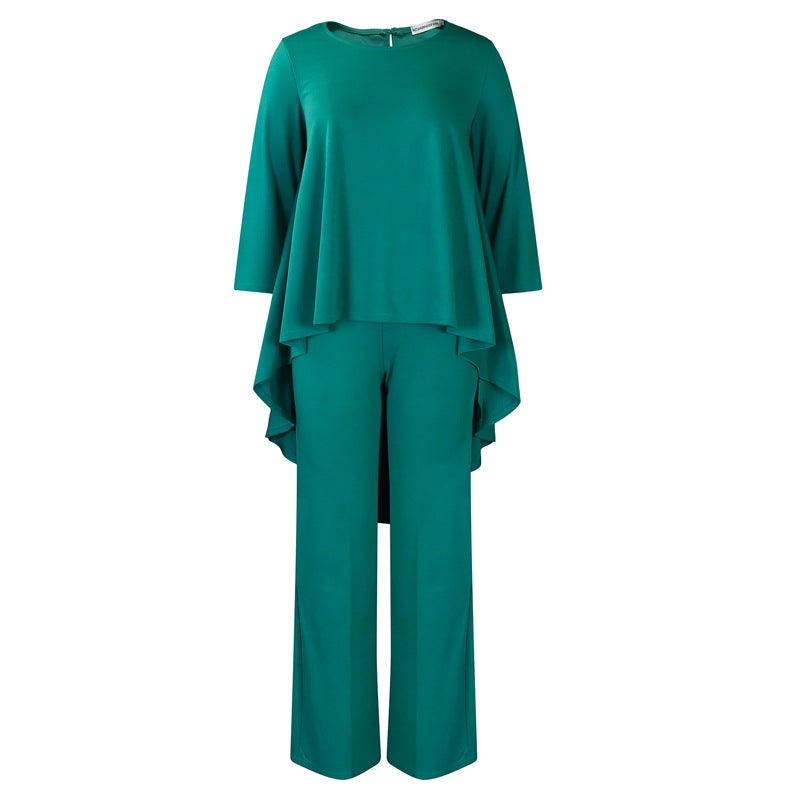 African Women'S Plus-Size -Selling Elegant Fashion Solid Color Loose Irregular Top And Wide-Leg Pants Two-Piece Set - Image 1