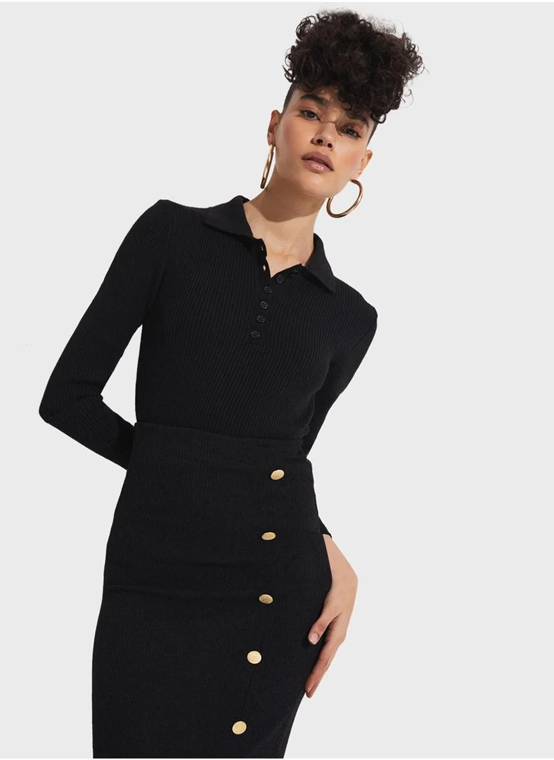 JUNE Button Detailed Knitted Skirt