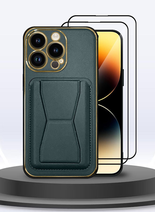 CATANES 3 Packs For iPhone 14 Pro Case Cover and 2 Screen Protectors Kickstand And Wallet Case Green - Image 3