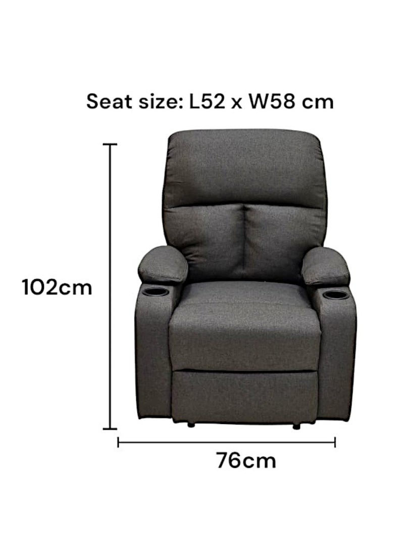 Sabir & Bros Furniture LLC SBF Single Seater Fabric Recliner Sofa – Manual Reclining One-Seater Lounge Chair with Cup Holders – Modern Design & Ultimate Comfort for Living Room & Home Relaxation, Grey - Image 3
