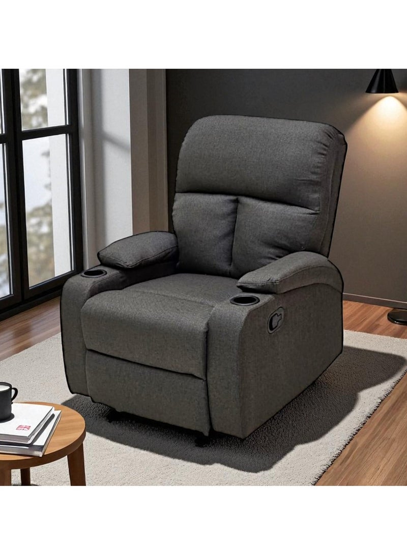 Sabir & Bros Furniture LLC SBF Single Seater Fabric Recliner Sofa – Manual Reclining One-Seater Lounge Chair with Cup Holders – Modern Design & Ultimate Comfort for Living Room & Home Relaxation, Grey - Image 2