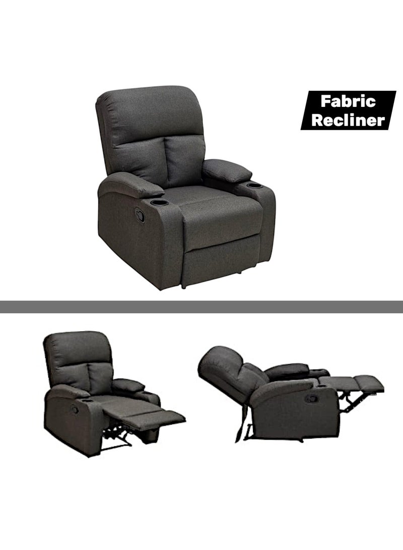 Sabir & Bros Furniture LLC SBF Single Seater Fabric Recliner Sofa – Manual Reclining One-Seater Lounge Chair with Cup Holders – Modern Design & Ultimate Comfort for Living Room & Home Relaxation, Grey - Image 4