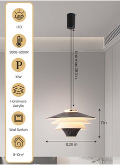 YATAI LIGHTING Modern LED Pendant Light Fixture, 10W Dimmable Conical LED Ceiling Light with Adjustable Height, 3000K-6000K Color Temperature, 8.26" Cone for Kitchen/Bedroom/Living Room, Black  - Image 2