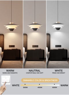 YATAI LIGHTING Modern LED Pendant Light Fixture, 10W Dimmable Conical LED Ceiling Light with Adjustable Height, 3000K-6000K Color Temperature, 8.26" Cone for Kitchen/Bedroom/Living Room, Black  - Image 3